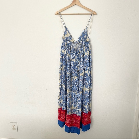 Zara * Linen Blend Printed Maxi Midi Dress Blue Boho Flowy - Picture 10 of 13